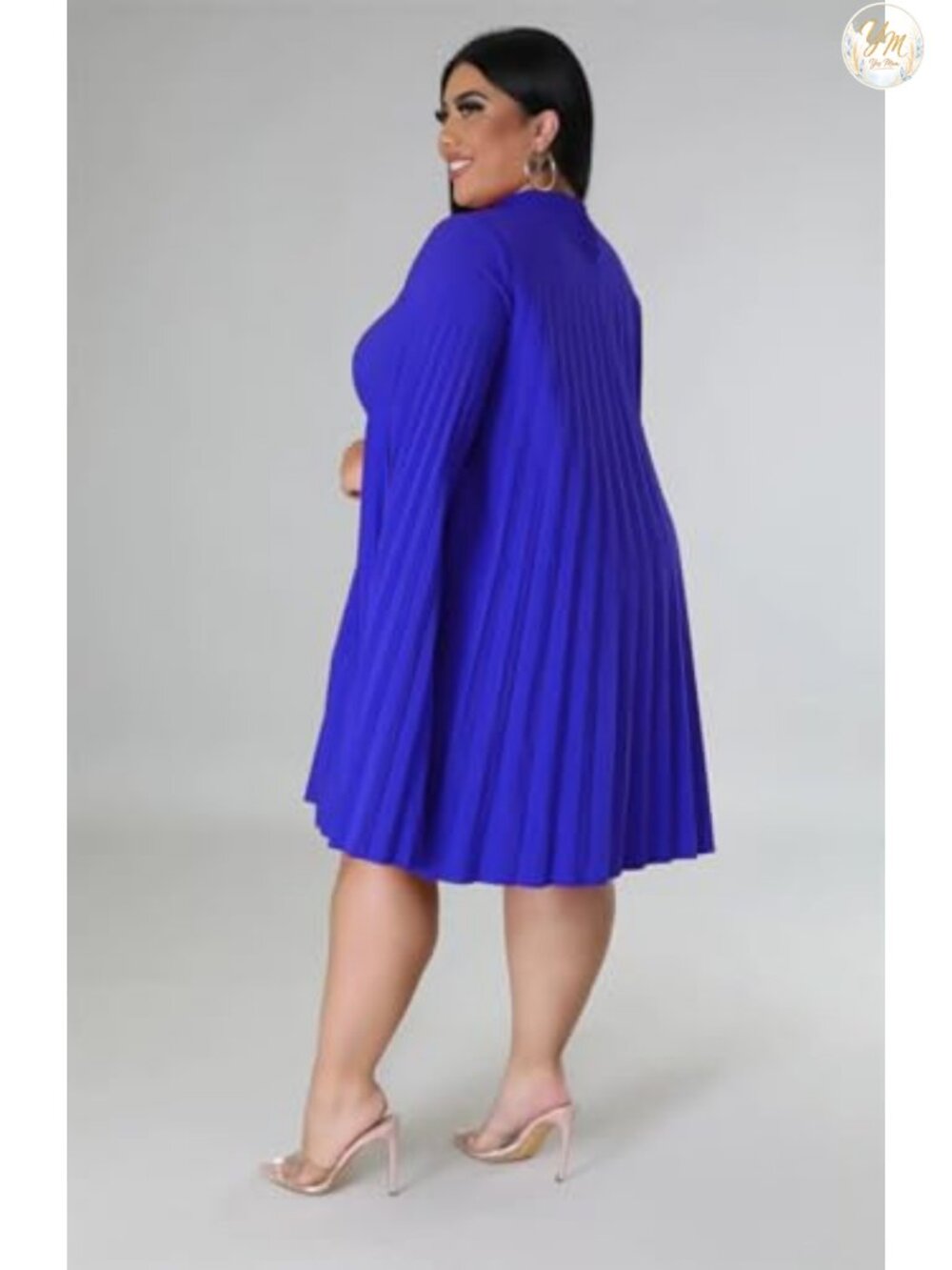 Women Plus Size Cape Dress Pleated Cocktail Mini Dress - Picture 2 of 6